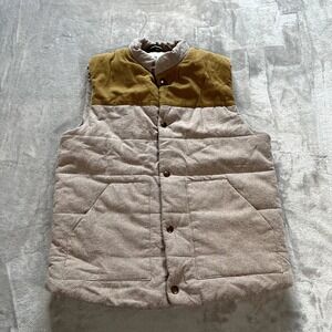 Mutual Weave Quilted Corduroy Vest Small Tan Brown Snap Front Fisherman Grandpa